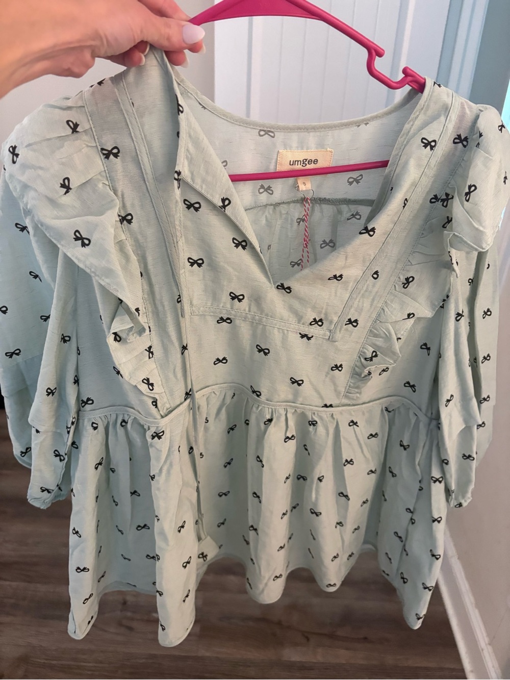 Umgee Bow Print Ruffle Top - Picture 2 of 4